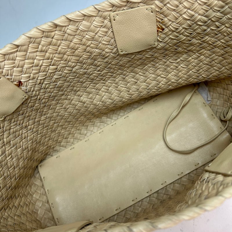 Cabat Paille Tote bag in Intrecciato leather, Gunmetal Hardware