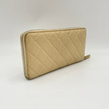 Classic Long Zip Beige Wallet in Caviar Leather, Silver hardware