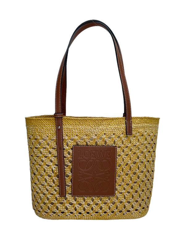 Honeycomb Basket Tote bag in Raffia, Silver Hardware