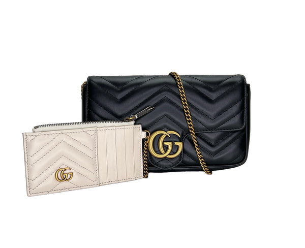 Marmont Black Crossbody Bag in Calfskin, Gold hardware