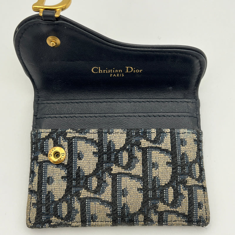 Saddle Navy Wallet in Jacquard, Gold hardware