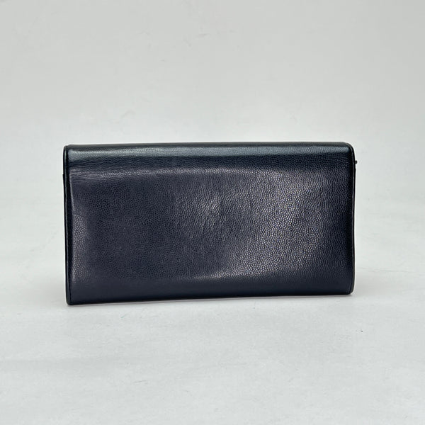 Classic Long Wallet in Caviar leather, Silver Hardware