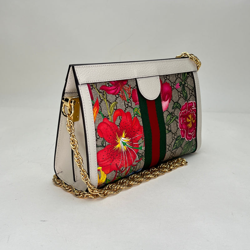 Ophidia GG Flora Small Shoulder bag in Coated canvas, Gold Hardware