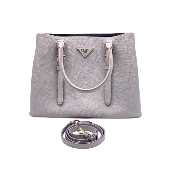 Double Top Handle Bag Medium Top handle bag in Saffiano leather, Silver Hardware