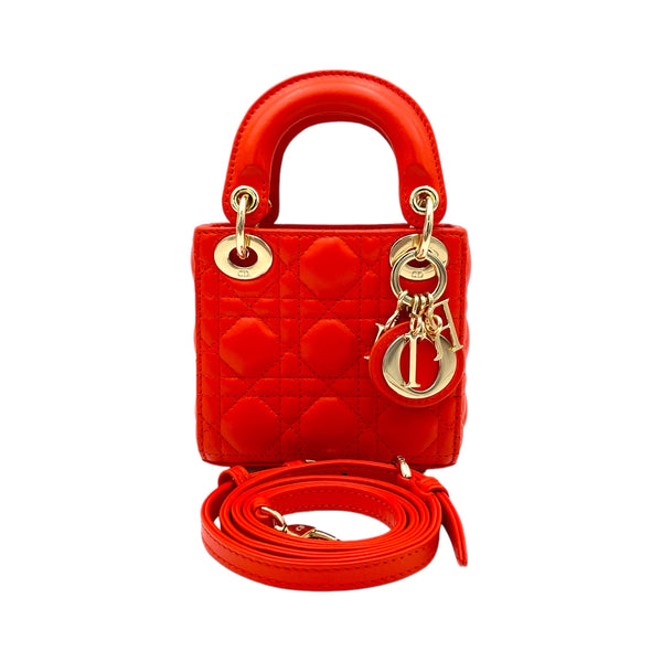 Lady Dior micro Top handle bag in Lambskin, Gold Hardware