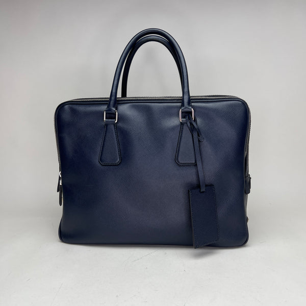 Baltic Blue Saffiano Leather Work Bag Messenger bag in Saffiano leather, Silver Hardware