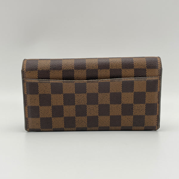 Sarah Long Brown Wallet in Coated Canvas, Gold hardware