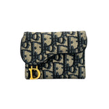 Saddle Navy Wallet in Jacquard, Gold hardware