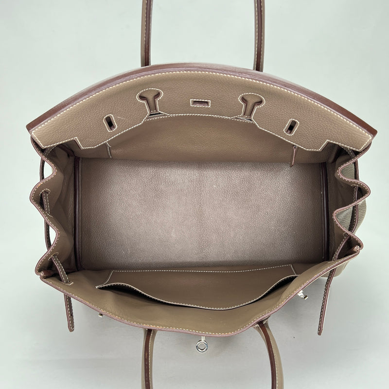 Birkin 35 Top handle bag in Clemence Taurillon leather Etoupe, Palladium Hardware