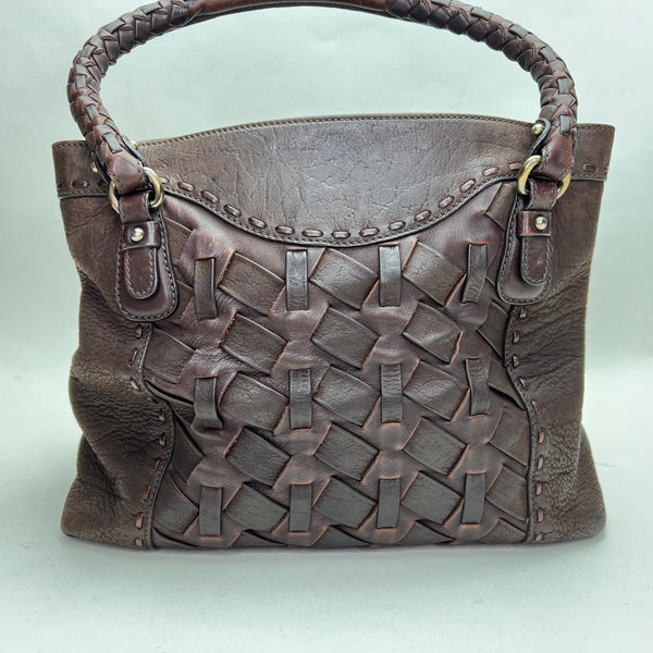 Woven Top handle bag in Calfskin, Antique Brass Hardware