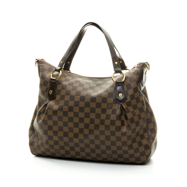 Damier Ebene Two Way Top handle bag in Coated canvas, Gold Hardware