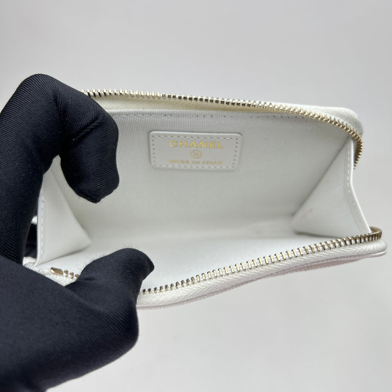 Zipped Card holder in Caviar leather, Silver Hardware