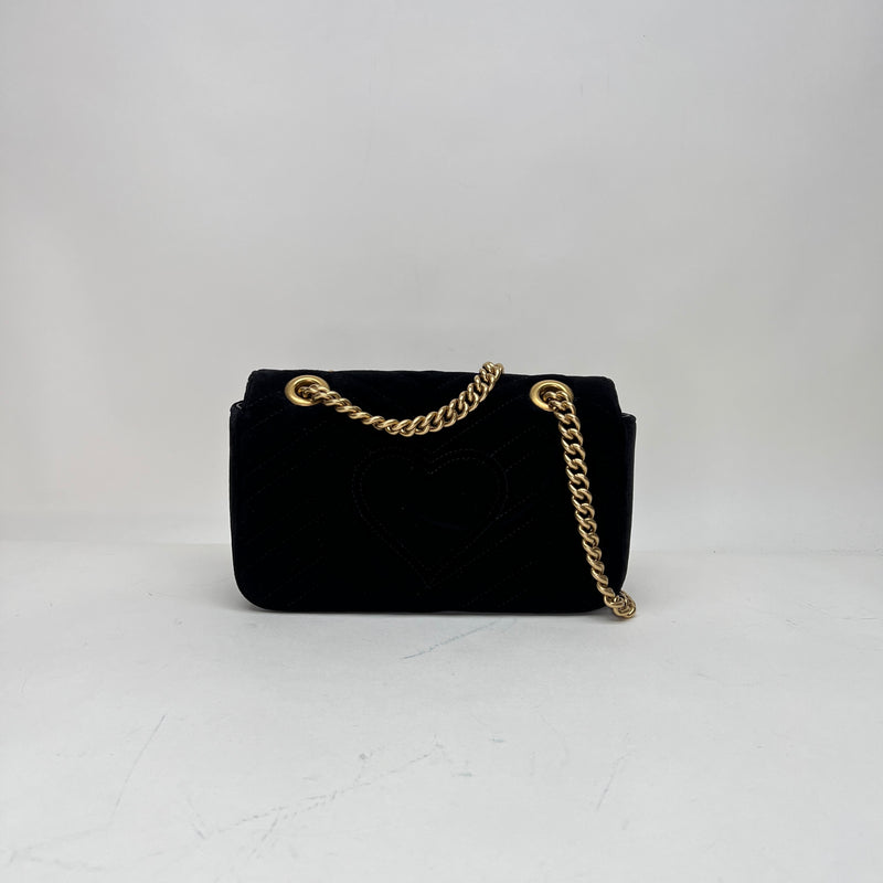 GG Marmont Mini Shoulder bag in Velvet, Gold Hardware