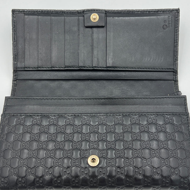 Long Flap Black Wallet in Guccissima Leather, Silver hardware