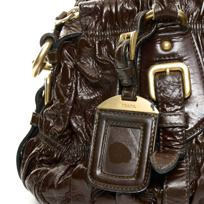 Gaufre Two-Way Top handle bag in Patent leather, Gold Hardware