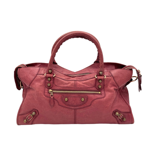 Part Time Top handle bag in Distressed leather, Rose Gold Hardware