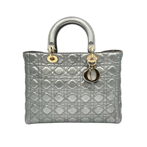 Lady Dior Large Top handle bag in Calfskin, Gold Hardware