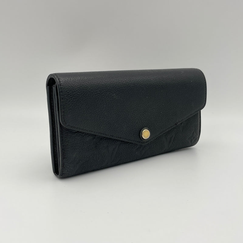 Sarah Long Black Wallet in Monogram Empreinte Leather, Gold hardware