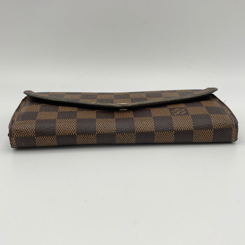 Sarah Long Brown Wallet in Coated Canvas, Gold hardware