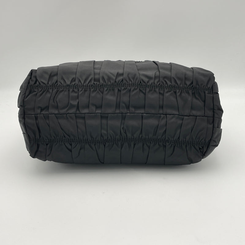 NYLON BAG GATHER BRAIDED HANDLE 2WAY BLACK 37cm x 26cm x 15cm Top handle bag in Nylon, Silver Hardware