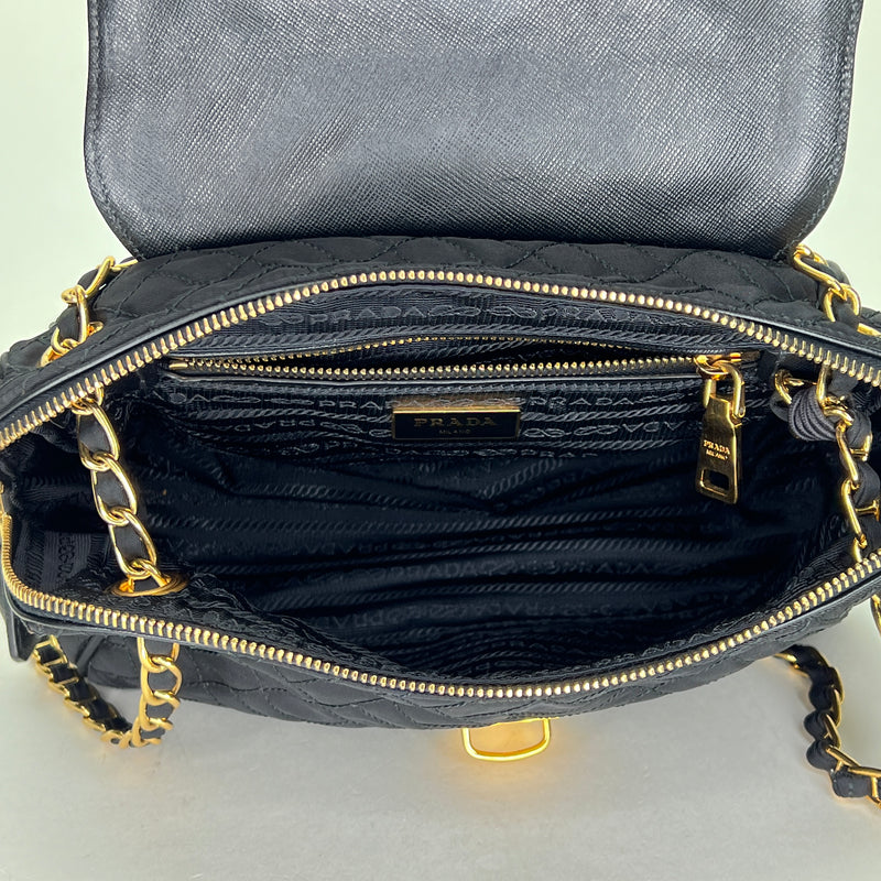 Tessuto Impuntu TU Shoulder bag in Nylon, Gold Hardware