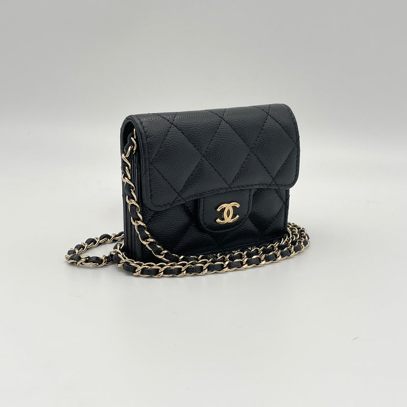 Classic Flap Coin Wallet on chain in Caviar leather, Gold Hardware