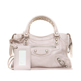 City Mini Top handle bag in Distressed leather, Silver Hardware