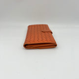 Long Orange Wallet in Intrecciato Leather, Silver hardware