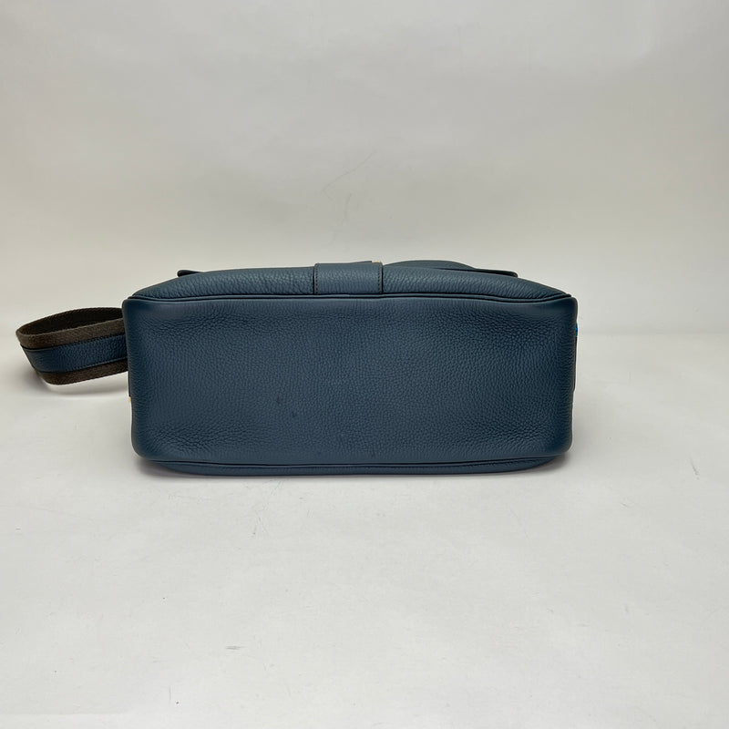 Bourlingue Blue Orage Shoulder bag in Clemence Taurillon leather, Gold Hardware