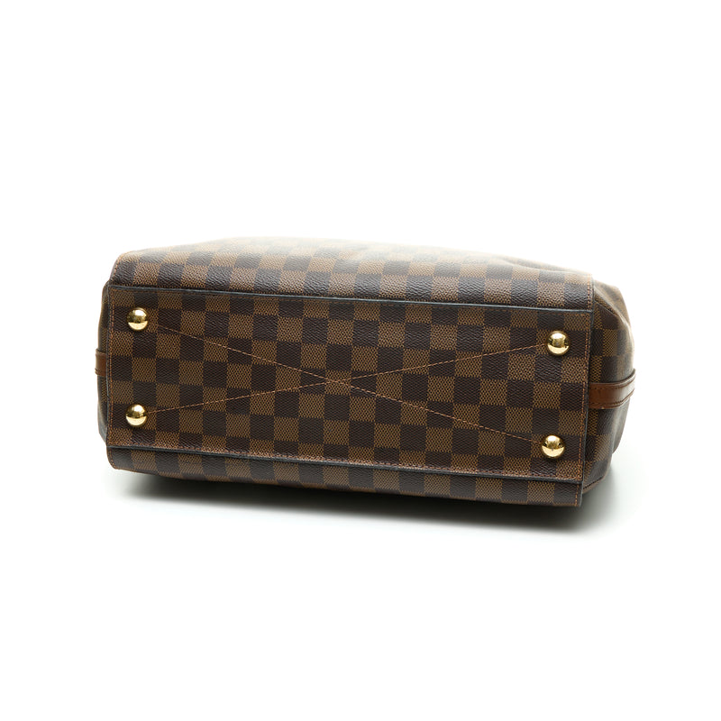 Greenwich Damier Ebene Top handle bag in Coated canvas, Gold Hardware