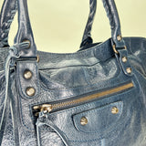 City Top handle bag in Distressed leather, Ruthenium Hardware
