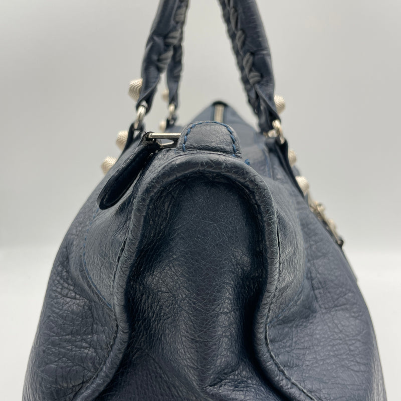 Work Top handle bag in Distressed leather, Silver Hardware