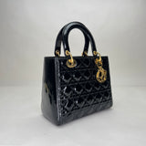 Lady Dior Medium Top handle bag in Patent leather, Gold Hardware