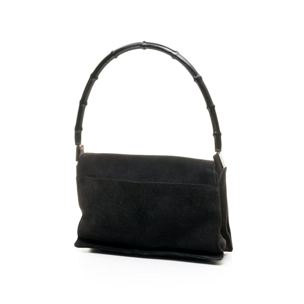 Bamboo Top handle bag in Suede leather, Silver Hardware