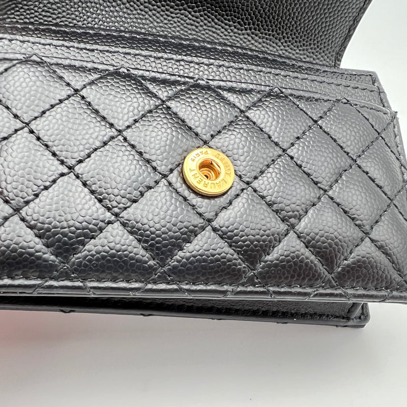 Envelope Card holder in Caviar leather, Gold Hardware