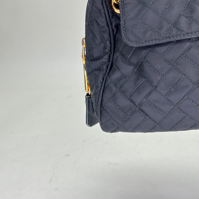 Tessuto Impuntu TU Shoulder bag in Nylon, Gold Hardware