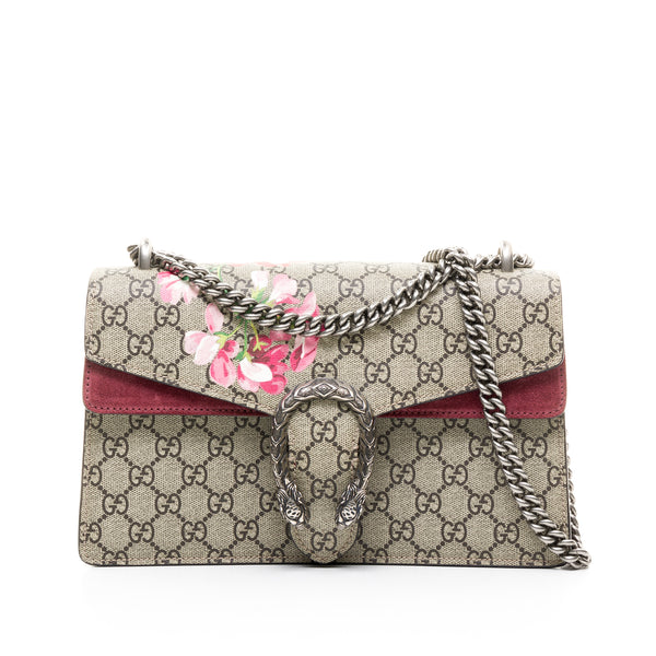 Dionysus Bloom Small Shoulder bag in Coated canvas, Silver Hardware