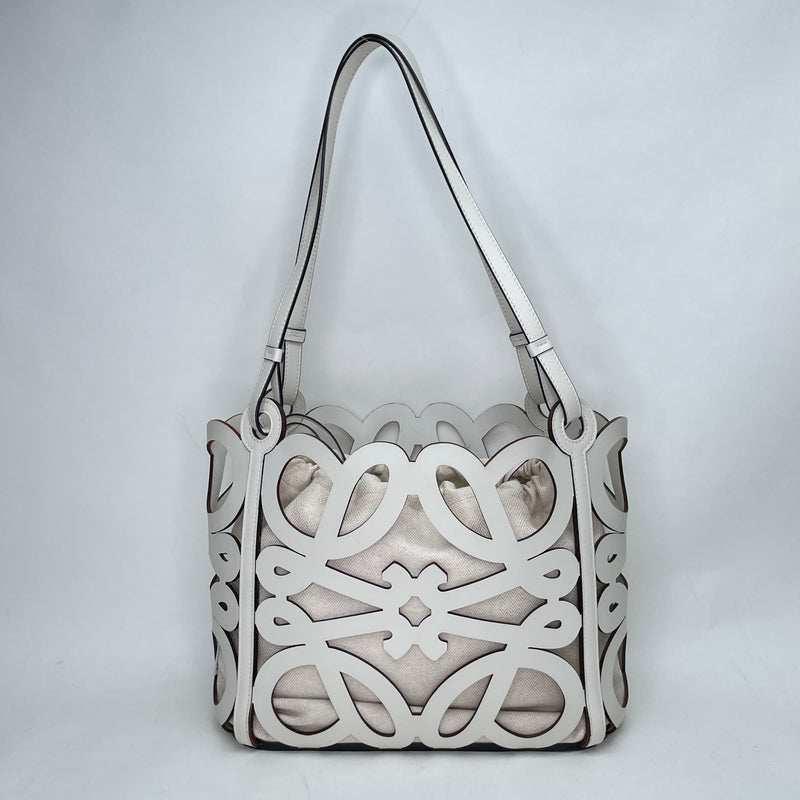 Anagram Cutout Small Tote bag in Calfskin, Silver Hardware