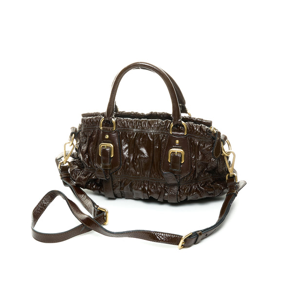 Gaufre Two-Way Top handle bag in Patent leather, Gold Hardware