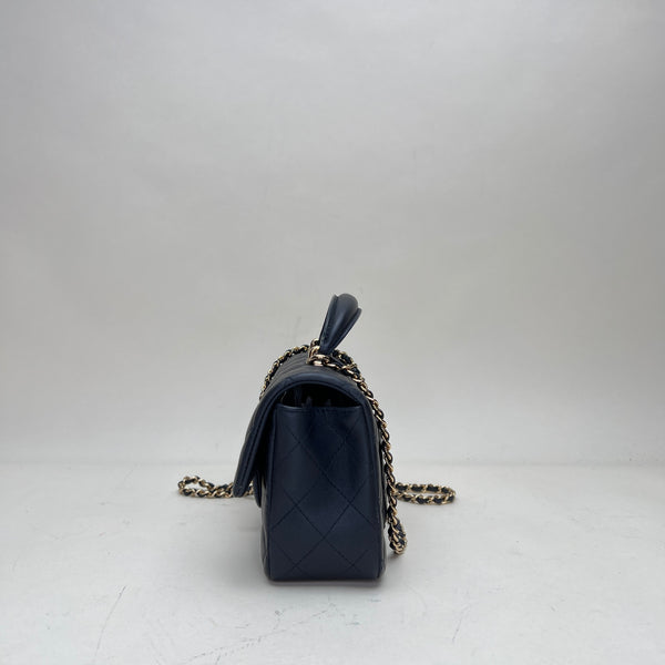 Quilted Rectangular Mini Top handle bag in Lambskin, Light Gold Hardware