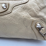 City Small Top handle bag in Distressed leather, Silver Hardware