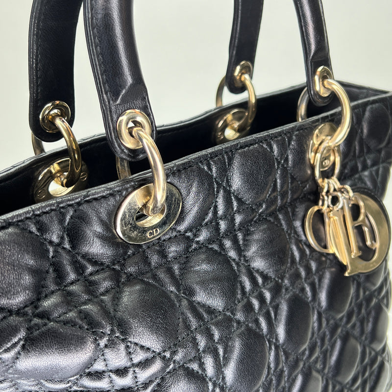 Lady Dior Cannage Large Large Top handle bag in Lambskin, Gold Hardware
