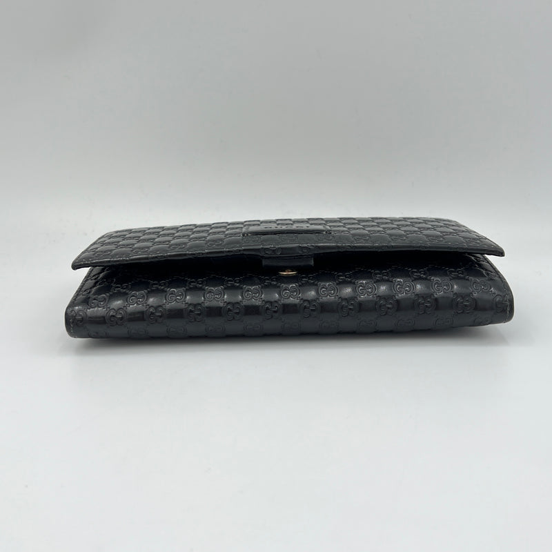 Long Flap Black Wallet in Guccissima Leather, Silver hardware