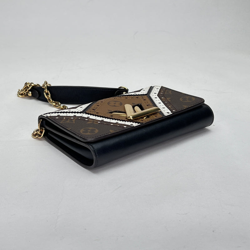 Twist Satin Wallet on chain in Monogram coated canvas, Gold Hardware