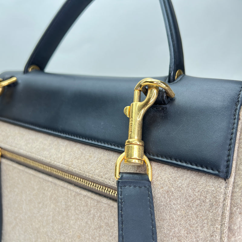 Belt Bag Mini Top handle bag in Felt fabric, Gold Hardware