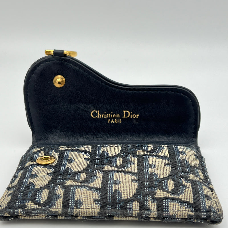 Saddle Navy Wallet in Jacquard, Gold hardware