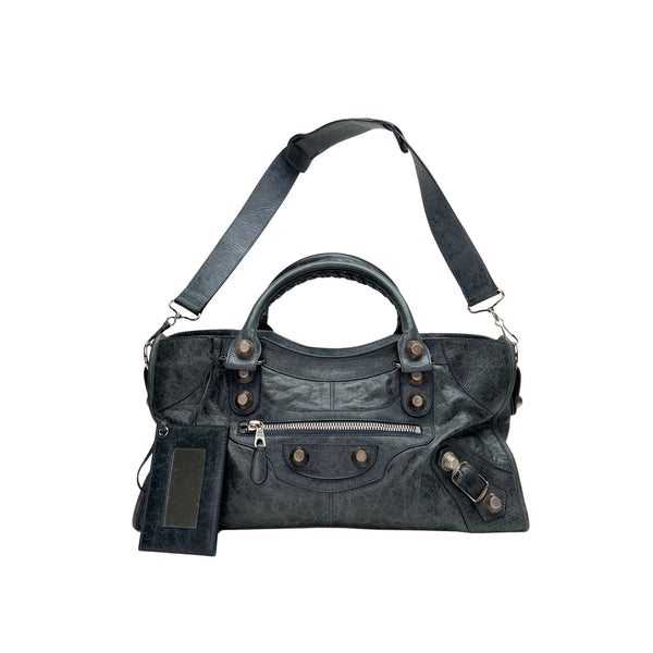 Part Time Two-way Giant Top handle bag in Distressed leather, Silver Hardware