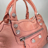 Giant Work Top handle bag in Distressed leather, Silver Hardware