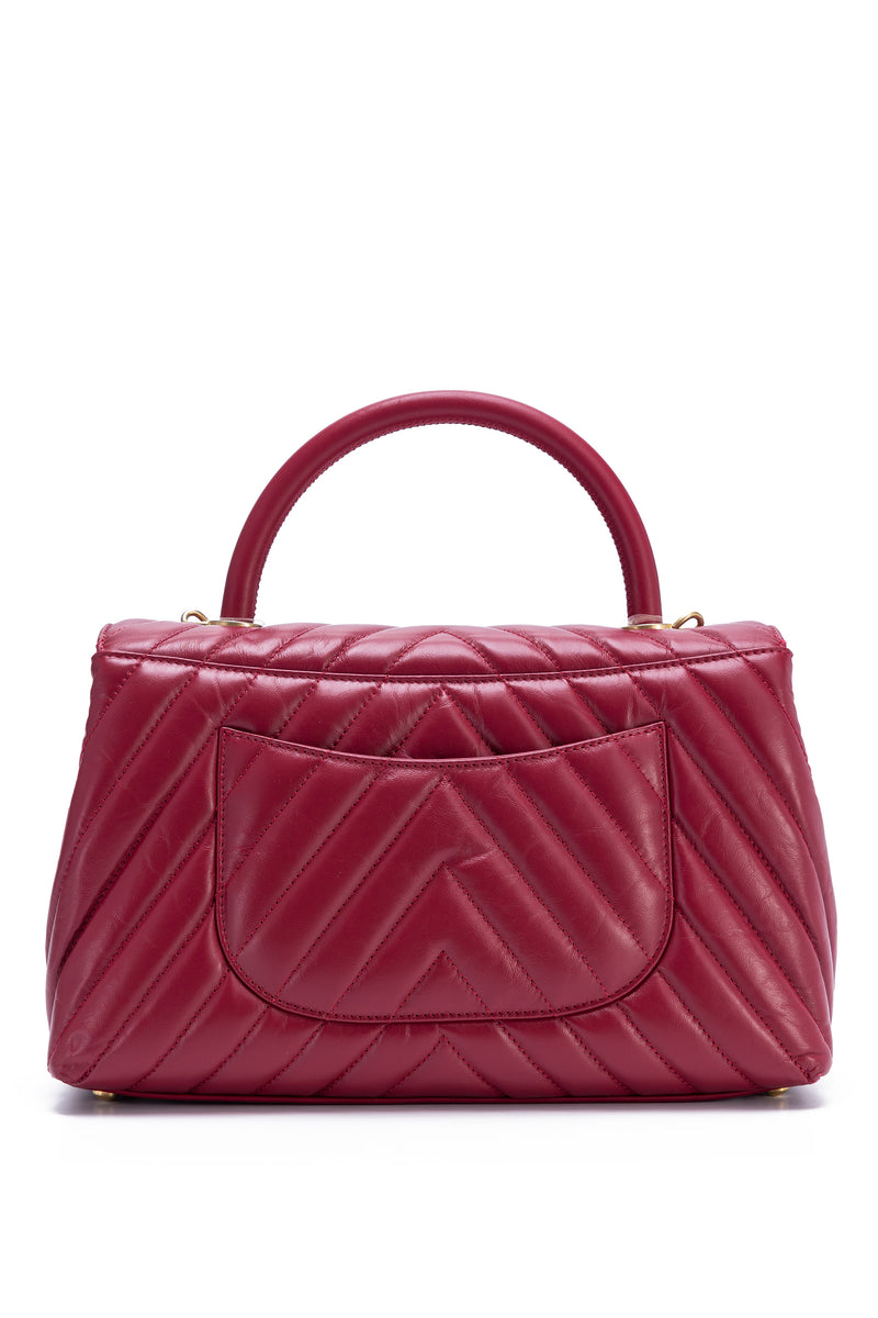 Coco Small Top Handle Bag in Chevron Leather,  Hardware