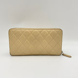 Classic Long Zip Beige Wallet in Caviar Leather, Silver hardware